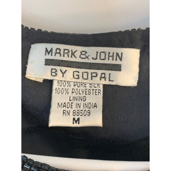 VTG 80s Gopal Black Beaded Jacket Champagne Theme 100% Silk Lined M 8695 - Picture 2 of 13